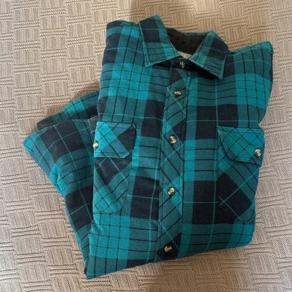 Men's Teal and Black Plaid Lightweight Shirt Jacket - Picture 8 of 8